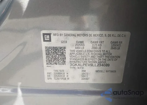 2020 GMC Terrain Fwd Slt z USA, uszkodzony, nr VIN 3GKALPEV9LL234089